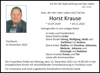 Traueranzeige von Horst Krause von Neue Presse Coburg