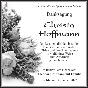 Traueranzeige von Christa Hoffmann von Südthüringer Presse