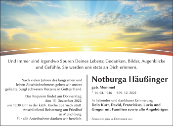 Traueranzeige von Notburga Häußinger von Frankenpost