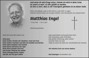 Traueranzeige von Matthias Engel von Südthüringer Presse