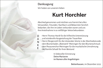 Traueranzeige von Kurt Horchler von Südthüringer Presse