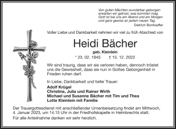 Traueranzeige von Heidi Bächer von Frankenpost