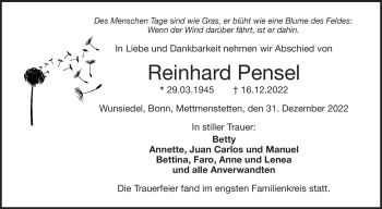 Traueranzeige von Reinhard Pensel von Frankenpost