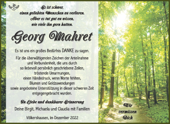 Traueranzeige von Georg Mahret von Südthüringer Presse