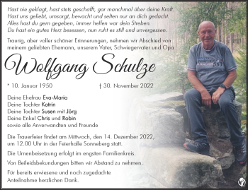 Traueranzeige von Wolfgang Schulze von Südthüringer Presse