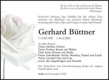Traueranzeige von Gerhard Büttner von Südthüringer Presse