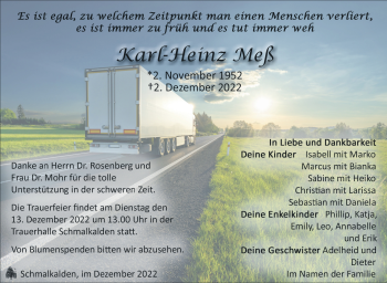 Traueranzeige von Karl-Heinz Meß von Südthüringer Presse