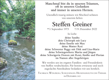 Traueranzeige von Steffen Greiner von Südthüringer Presse