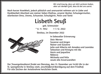 Traueranzeige von Lisbeth Seuß von Frankenpost