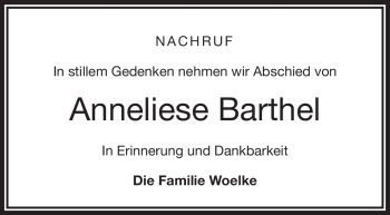 Traueranzeige von Anneliese Barthel von Frankenpost