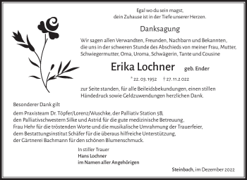Traueranzeige von Erika Lochner von Südthüringer Presse