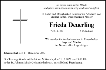 Traueranzeige von Frieda Deuerling von Neue Presse Coburg