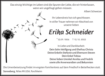 Traueranzeige von Erika Schneider von Südthüringer Presse