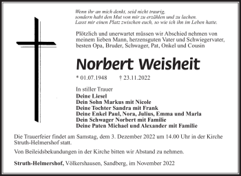 Traueranzeige von Norbert Weisheit von Südthüringer Presse