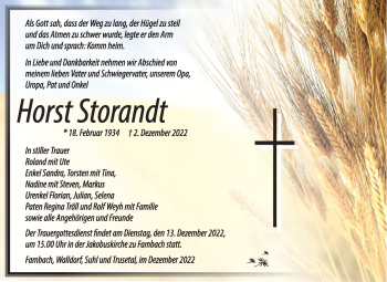 Traueranzeige von Horst Storandt von Südthüringer Presse