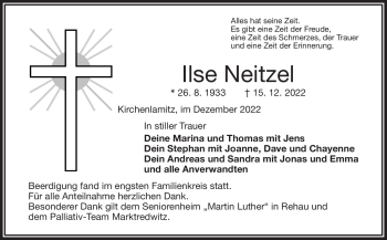 Traueranzeige von Ilse Neitzel von Frankenpost