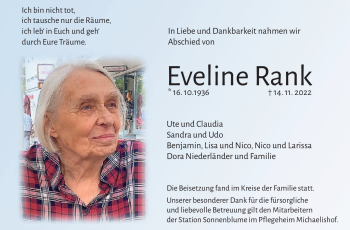 Traueranzeige von Eveline Rank von Frankenpost
