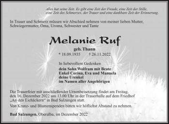 Traueranzeige von Melanie Ruf von Südthüringer Presse