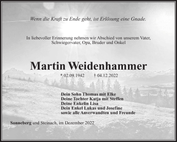 Traueranzeige von Marin Weidenhammer von Südthüringer Presse