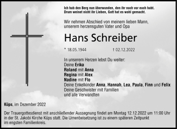 Traueranzeige von Hans Schreiber von Neue Presse Coburg