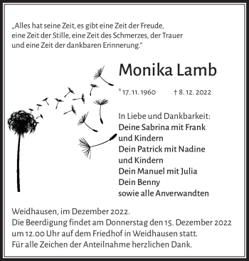 Traueranzeige von Monika Lamb von Neue Presse Coburg