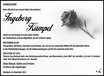 Traueranzeige von Ingeborg Kümpel von Südthüringer Presse