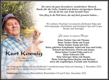 Traueranzeige von Kurt Koenig von Südthüringer Presse