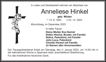 Traueranzeige von Anneliese Hinkel von Frankenpost