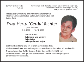 Traueranzeige von Herta Richter von Frankenpost