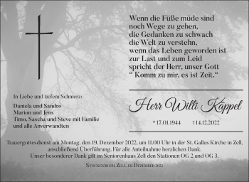 Traueranzeige von Willi Käppel von Frankenpost