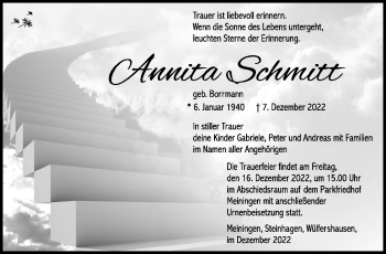 Traueranzeige von Annita Schmitt von Südthüringer Presse
