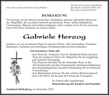 Traueranzeige von Gabriele Herzog von Südthüringer Presse