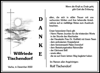Traueranzeige von Wilfriede Tischendorf von Südthüringer Presse