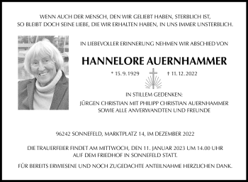 Traueranzeige von Hannelore Auerhammer von Neue Presse Coburg