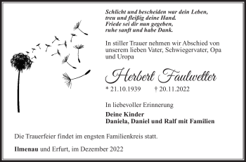 Traueranzeige von Herbert Faulwetter von Südthüringer Presse