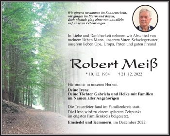 Traueranzeige von Robert Meiß von Südthüringer Presse