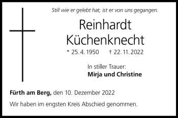 Traueranzeige von Reinhardt Küchenknecht von Neue Presse Coburg