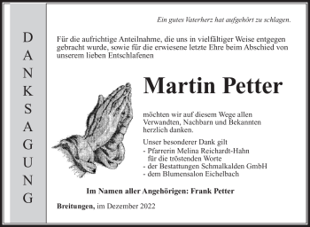 Traueranzeige von Martin Peter von Südthüringer Presse