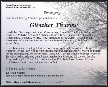 Traueranzeige von Günther Thurow von Südthüringer Presse
