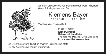 Traueranzeige von Klemens Bayer von Frankenpost