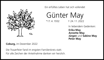 Traueranzeige von Günter May von Neue Presse Coburg
