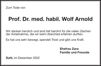Traueranzeige von Wolf Arnold von Südthüringer Presse