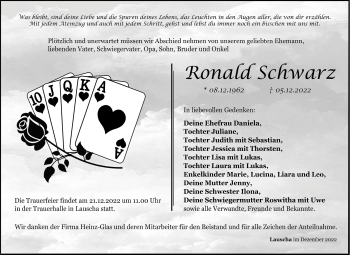 Traueranzeige von Ronald  Schwarz von Südthüringer Presse