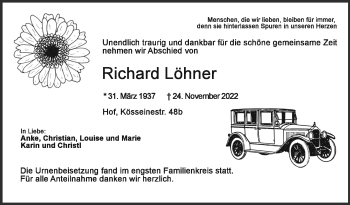 Traueranzeige von Richard Löhner von Frankenpost