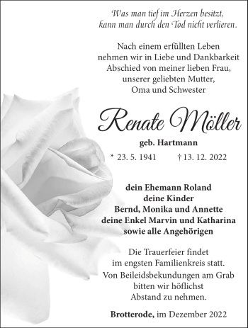 Traueranzeige von Renate Möller von Südthüringer Presse
