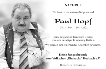 Traueranzeige von Paul Hopf von Südthüringer Presse