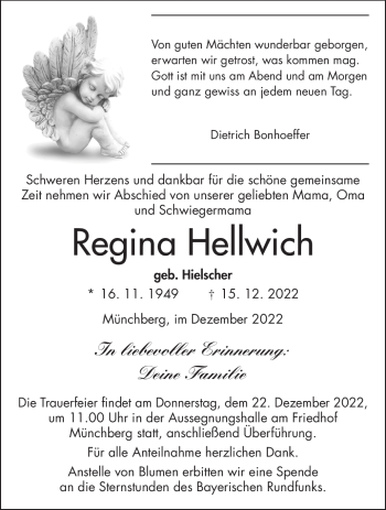 Traueranzeige von Regina Hellwich von Frankenpost