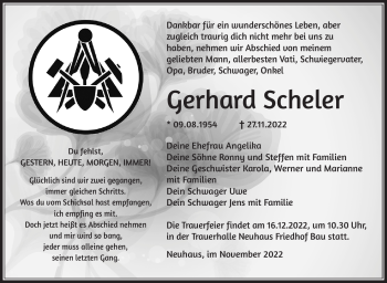 Traueranzeige von Gerhard Scheler von Südthüringer Presse