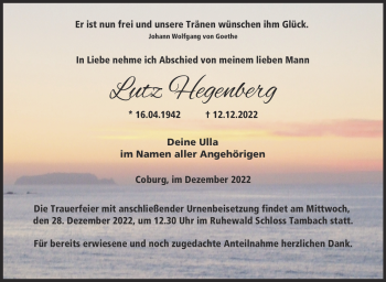 Traueranzeige von Lutz Hegenberg von Neue Presse Coburg