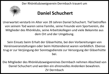 Traueranzeige von Daniel Schuchert von Südthüringer Presse